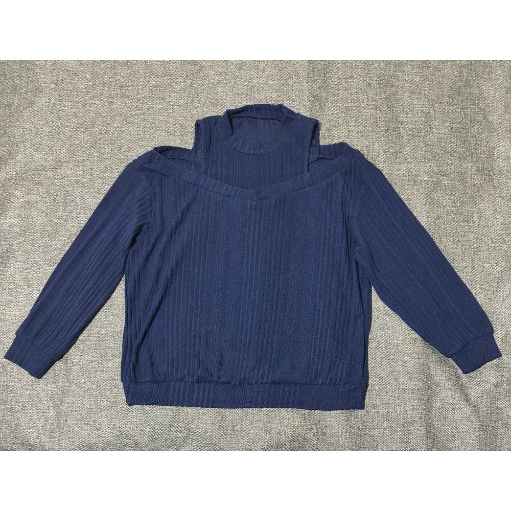 SHEIN Women 0XL Sweater Cold Shoulder Ribbed Knit Navy Blue